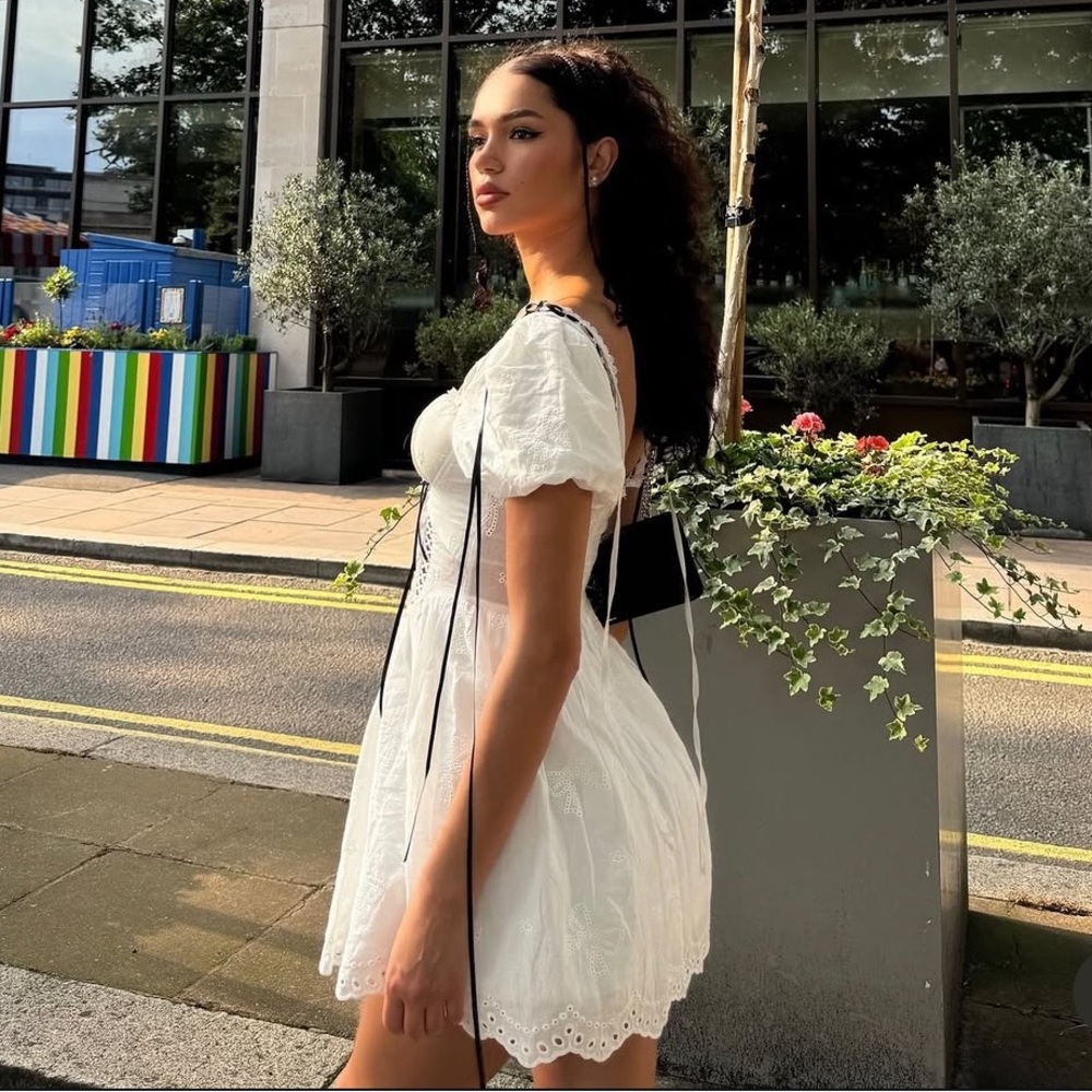 White Ribbon Mini Dress - Picture 2 of 9